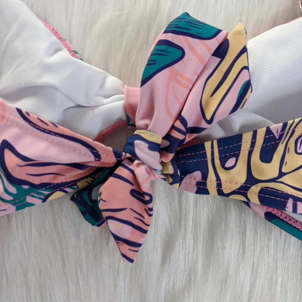 Pink and green tropical print multi way bikini top - Picture 6 of 9